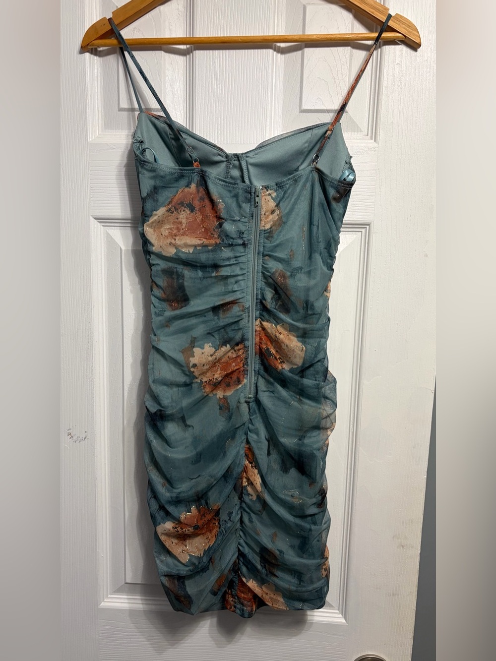 Windsor Blue Floral Mesh Ruched Bodycon Dress - Picture 3 of 4